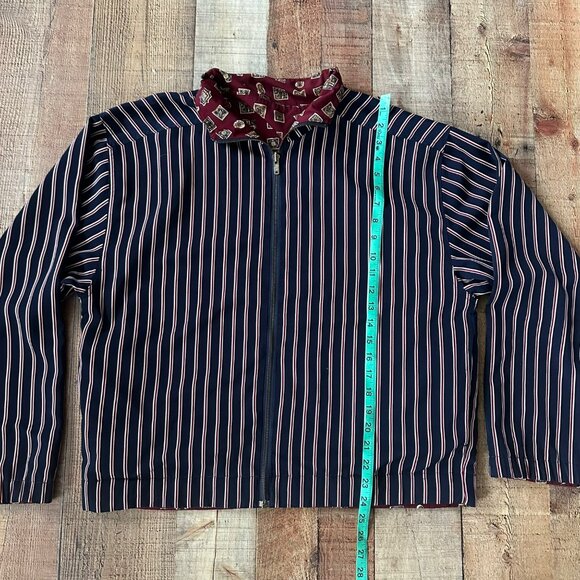 Vintage Women’s Reversible Navy Blue & Red Striped Geometric shaped Jacket - Picture 7 of 10
